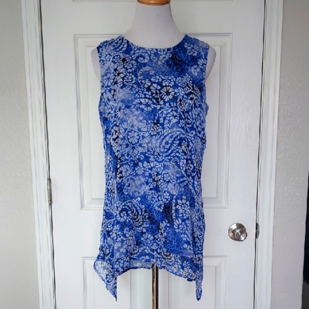 Floral Blue Sleeveless Tops (2)